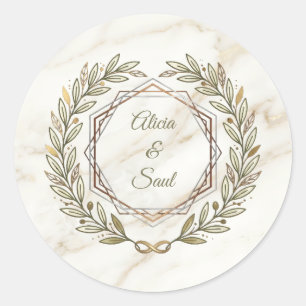 Pegatina Redonda Wedding Marble and Laurel / Boda Mármol y Laurel