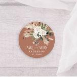 Pegatina Redonda Wedding Mr Mrs pampas grass, eucalyptus botanical<br><div class="desc">Wedding Mr and Mrs pampas grass,  eucalyptus botanical black,  white and terracotta modern boho party favor decor gift sticker.</div>