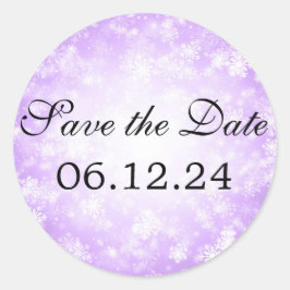 Pegatina Redonda Wedding Save The Date Purple Winter Wonderland