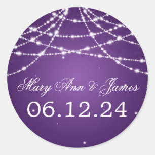 Pegatina Redonda Wedding Save The Date Sparkling String Purple