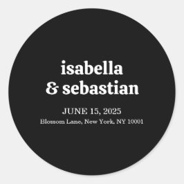 Pegatina Redonda Wedding Simple Modern Black Retro