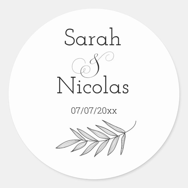 Pegatina Redonda Wedding stickers personalized minimalist (Anverso)