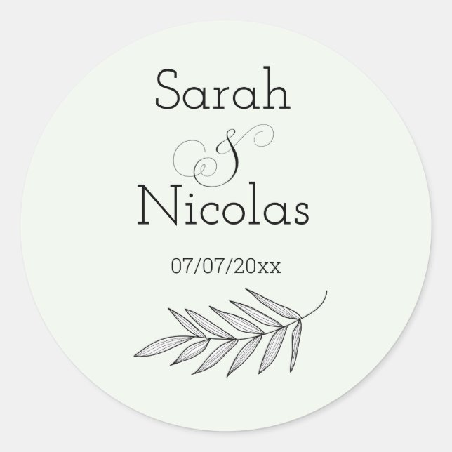 Pegatina Redonda Wedding stickers personalized minimalist (Anverso)