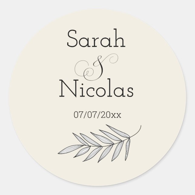Pegatina Redonda Wedding stickers personalized minimalist (Anverso)