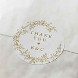 Pegatina Redonda Wedding Thank You Elegant Vintage Gold Greenery