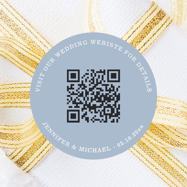 Pegatina Redonda Wedding website QR details information rsvp blue (Subido por el creador)