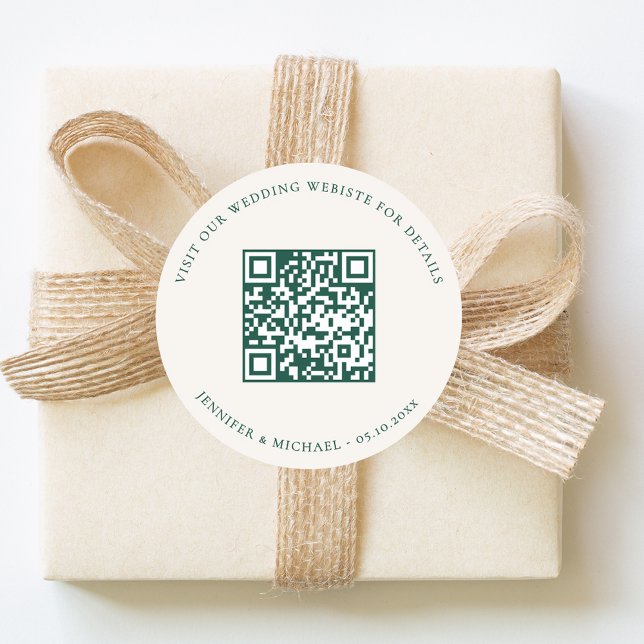 Pegatina Redonda Wedding website QR details information rsvp ivory (Subido por el creador)
