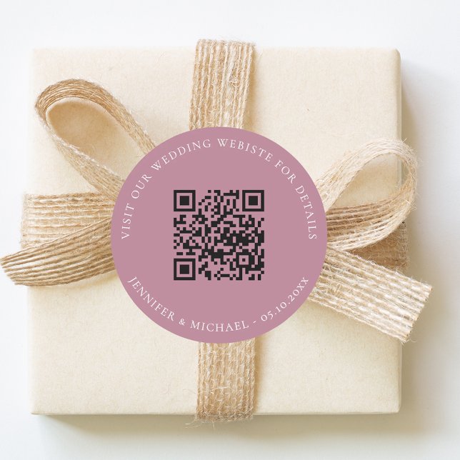Pegatina Redonda Wedding website QR details information rsvp mauve (Subido por el creador)