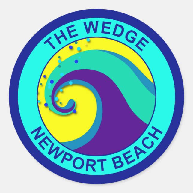 Pegatina Redonda Wedge, Newport Beach (Anverso)