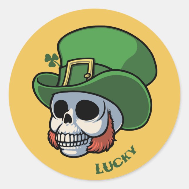 Pegatina Redonda Wee Leprechaun Skull (Anverso)
