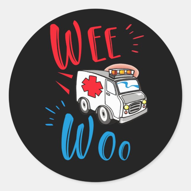 Pegatina Redonda WEE WOO AMR. EMT AMR. Ambulancia paramédica (Anverso)