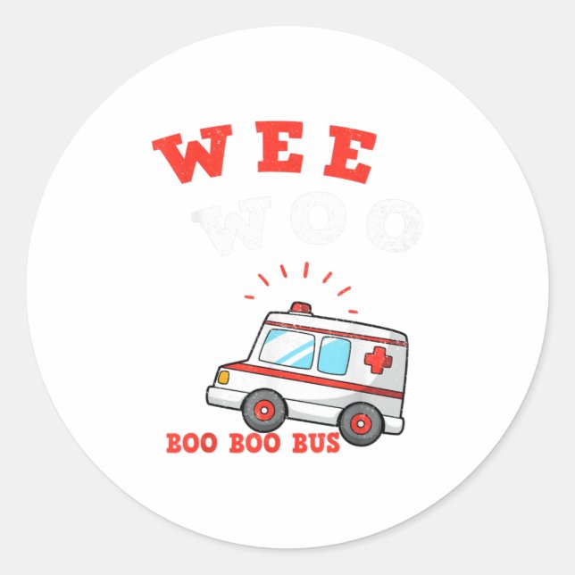 Pegatina Redonda Wee Woo Boo Bus Ambulance Funny EMS EMT (Anverso)
