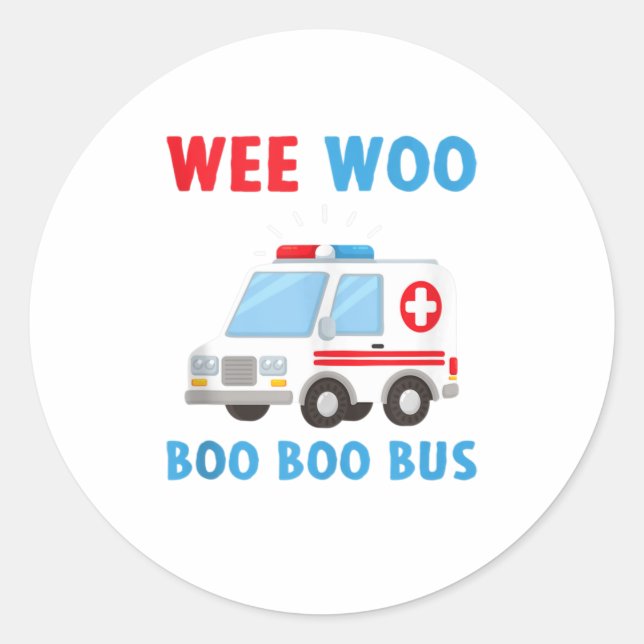Pegatina Redonda Wee Woo Boo Bus Ambulancia EMS EMT Parame (Anverso)