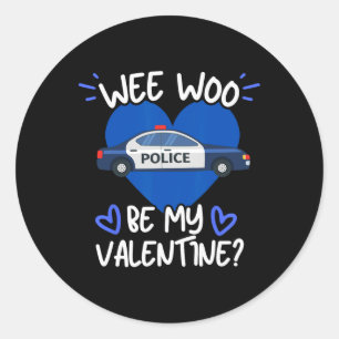 Pegatina Redonda Wee Woo Sé Mi Policía De Carro De San Valentín Apl
