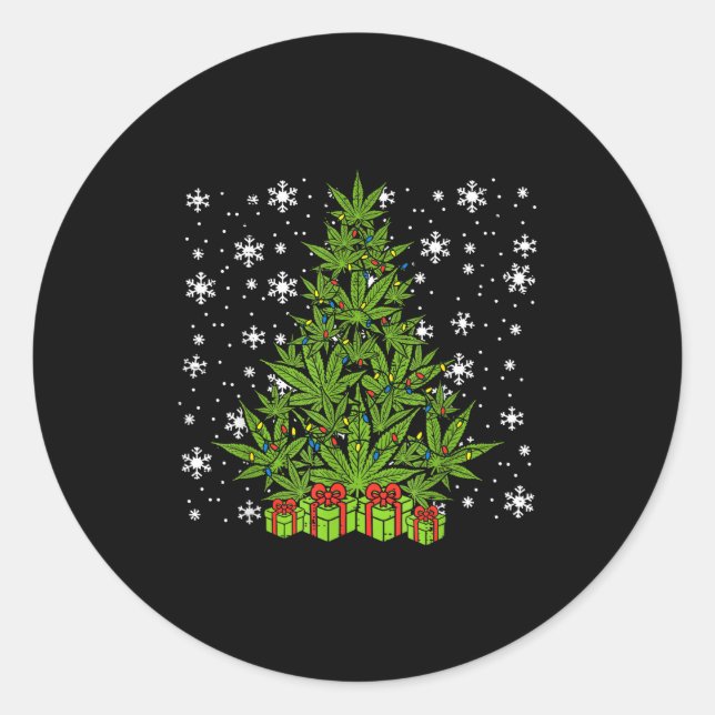 Pegatina Redonda Weed Christmas Tree Funny Xmas T Men Women  (Anverso)