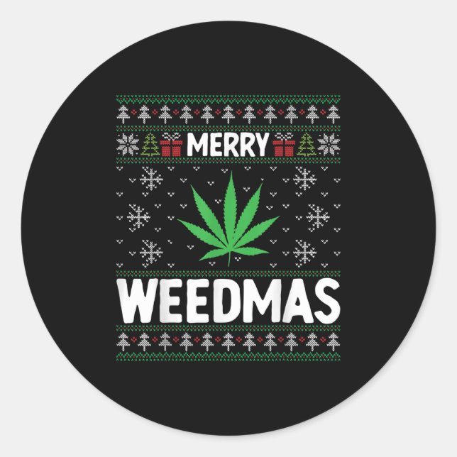 Pegatina Redonda Weed Merry Weedmas Xmas Smoking  (Anverso)