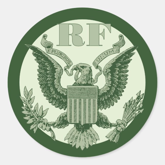 Pegatina Redonda Weekend Money Game Vintage Green Eagle Crest Mono (Anverso)