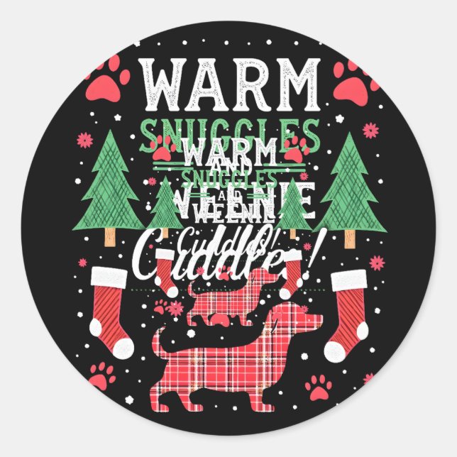 Pegatina Redonda Weenie Dog Christmas Pajama Shirt Cute Weiner Ugly (Anverso)