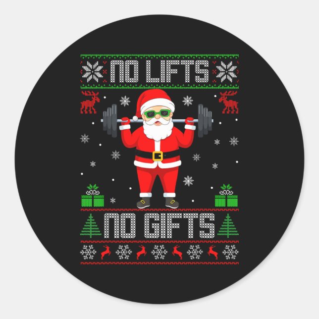 Pegatina Redonda Weightlifting Workout Gym Santa Christmas Ugly Swe (Anverso)
