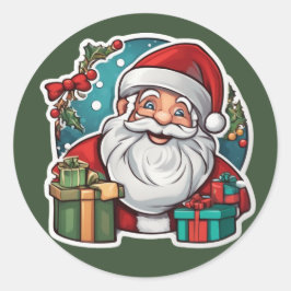 Pegatina Redonda Weihnachtsmann mit Geschenken -