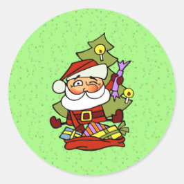 Pegatina Redonda Weihnachtsmann mit Geschenken