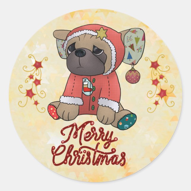 Pegatina Redonda Weihnachtsmops (Anverso)