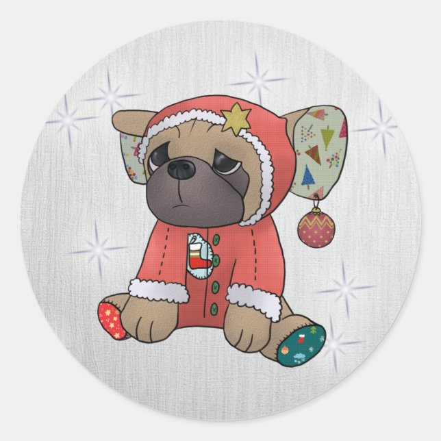 Pegatina Redonda Weihnachtsmops (Anverso)
