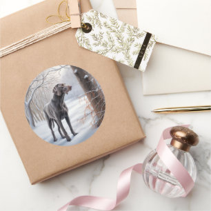 Pegatina Redonda Weimaraner Deja Que Nieva A Navidades