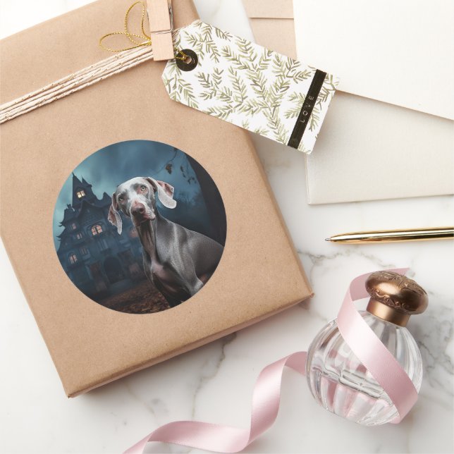 Pegatina Redonda Weimaraner Halloween Scary (Regalar)