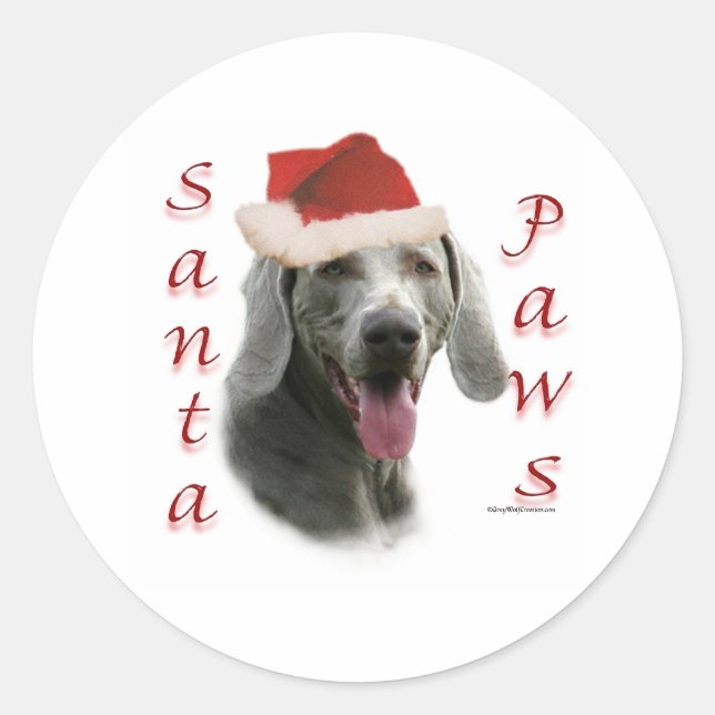 Pegatina Redonda Weimaraner Santa Paws (Anverso)
