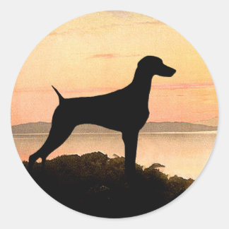 Pegatina Redonda Weimaraner Sunset