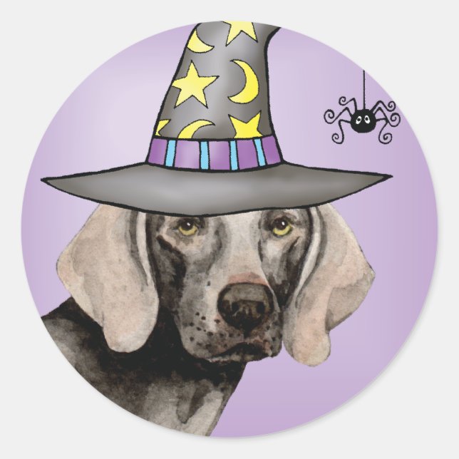 Pegatina Redonda Weimaraner Witch (Anverso)