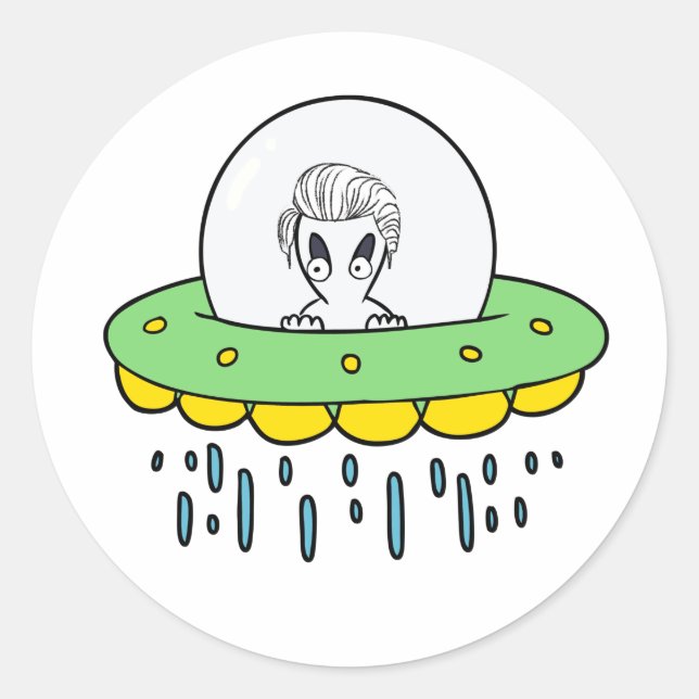 Pegatina Redonda Weird Flying Saucer Alien (Anverso)