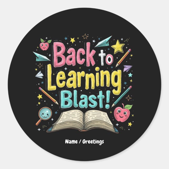Pegatina Redonda Welcome Back to School Learning Blast Kids Teacher (Anverso)