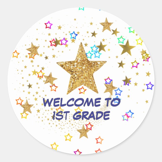 Pegatina Redonda Welcome To 1st Grade Student Stickers,  (Anverso)