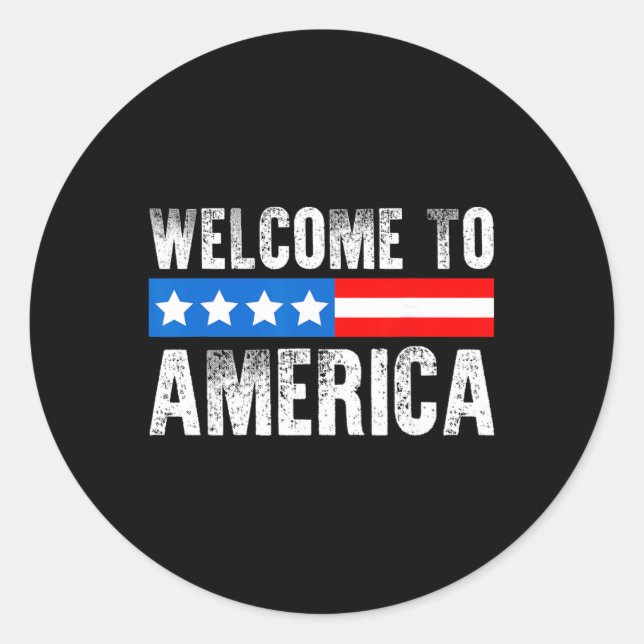Pegatina Redonda Welcome To America Patriotic Usa Flag New American (Anverso)