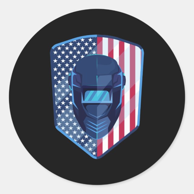 Pegatina Redonda Welder patriótico de la Bandera Americana (Anverso)