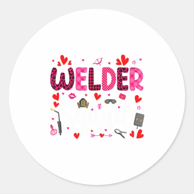 Pegatina Redonda Welder Squad Cute Tools Hearts Costume Valentines  (Anverso)