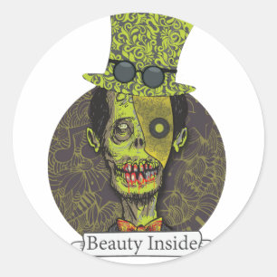 Pegatina Redonda Wellcoda Zombie Monstruo muerto asustado