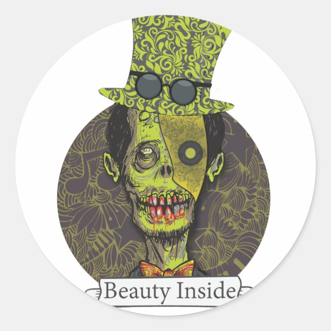 Pegatina Redonda Wellcoda Zombie Monstruo muerto asustado (Anverso)