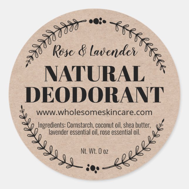 Pegatina Redonda Wellness orgánico Deodorant Natural Kraft Labels (Anverso)