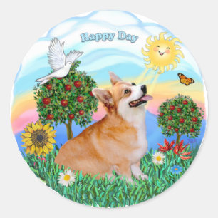 Pegatina Redonda Welsh Corgi (Pembroke 7b)