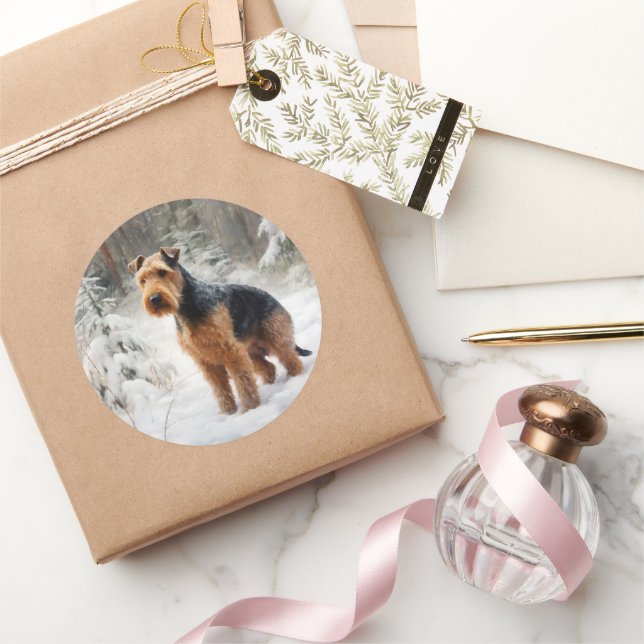 Pegatina Redonda Welsh Terrier deja que nieve Navidades (Regalar)