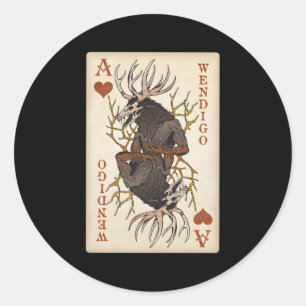 Pegatina Redonda Wendigo Original Cryptid Jugando Tarjeta Tarot As