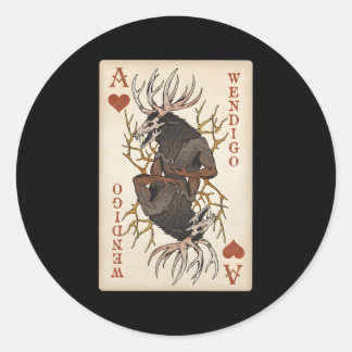 Pegatina Redonda Wendigo Original Cryptid Jugando Tarjeta Tarot As 