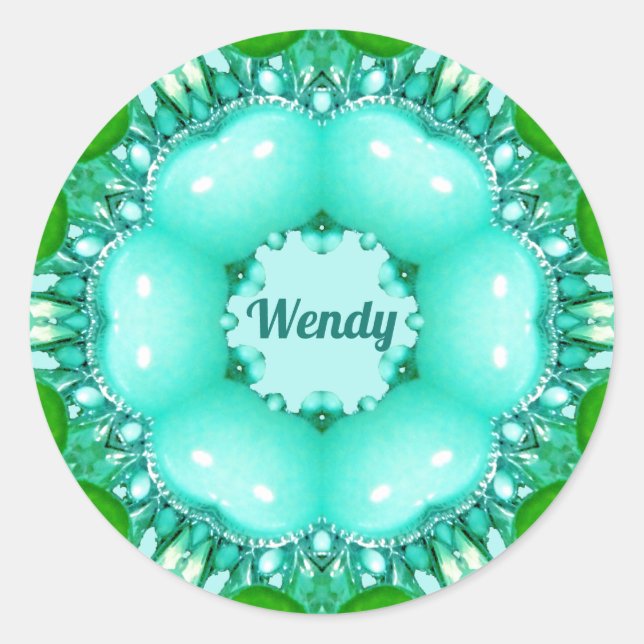 Pegatina Redonda WENDY ~ Bright Abstract Fractal Pattern ~ Classic (Anverso)