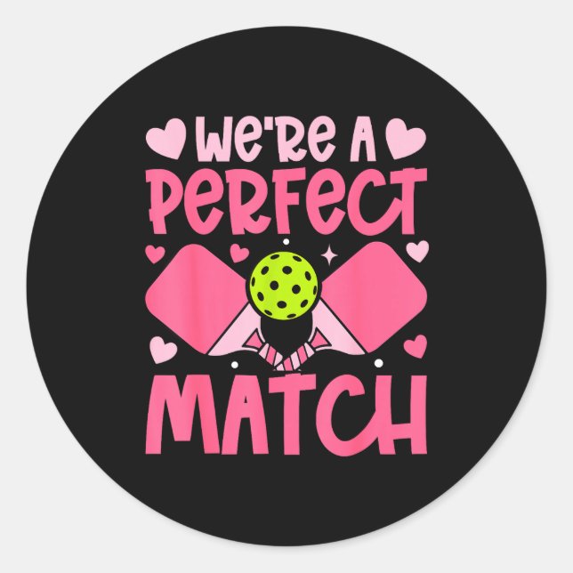 Pegatina Redonda We're A Match Ckleball Couple Paddle Hearts Valent (Anverso)