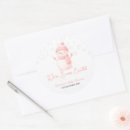 Pegatina Redonda We're Snow Excited Snowmen Girl Baby Shower
