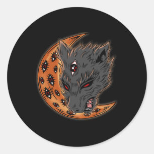 Pegatina Redonda Werewolf Halloween Crescent Moon Horror Ojos Gótic