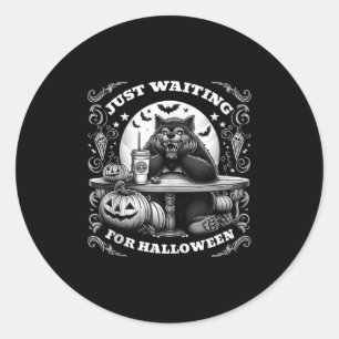 Pegatina Redonda Werewolf Solamente Espera Por Halloween Spooky Sca